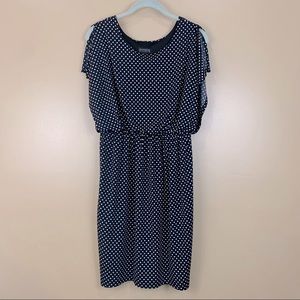 Enfocus Studio Polka Dot Black & White Blouson Flutter Sleeve Dress 6 Retro